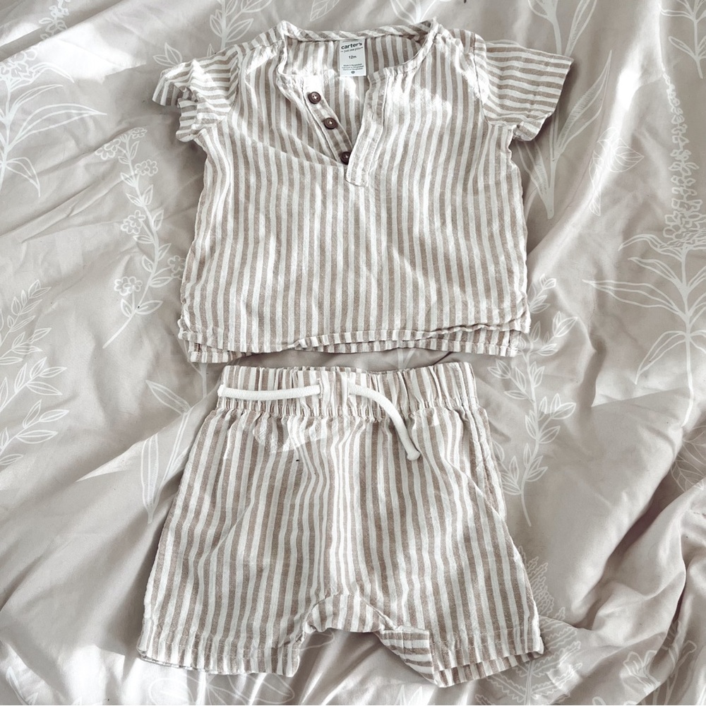 baby brown and cream linen outfit matching set